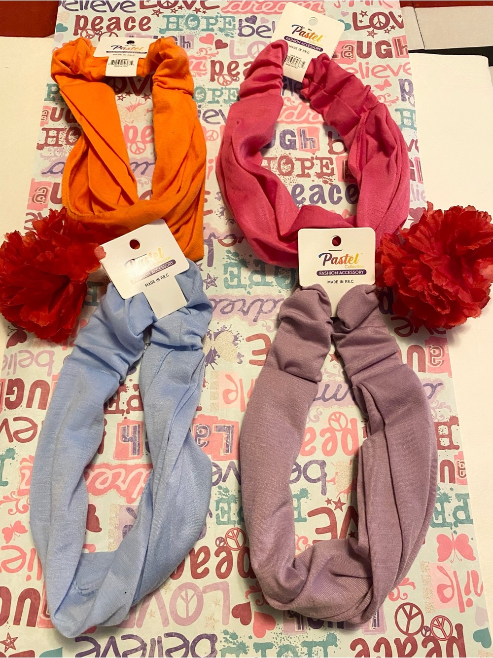 B) Pastels Headbands - Pink, Orange, Light Blue, Lavender. Choose your color